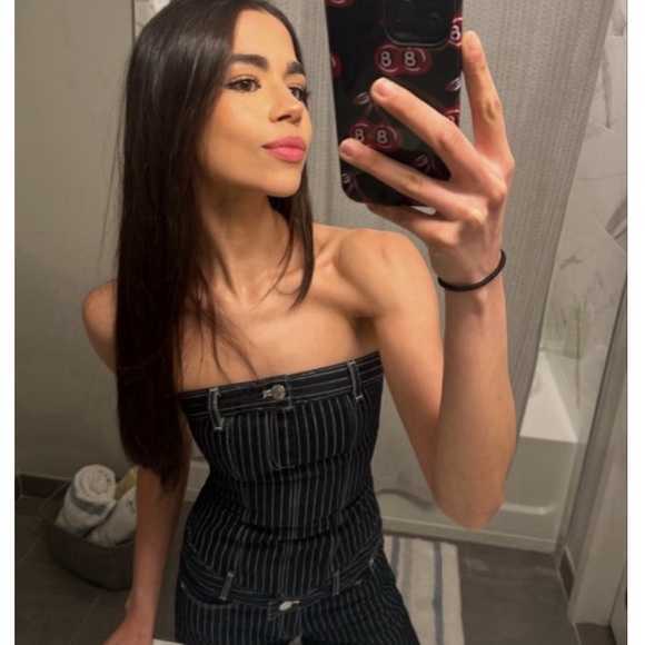 Zara Denim Pinstripe Corset Set - Picture 3 of 3